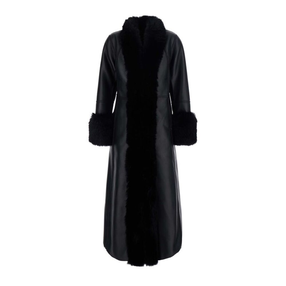 Urbancode Women Black Long Fur Coat With Reversible Design In Eco-Fur For Women